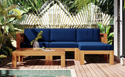 TOPMAX Outdoor 5-Piece Wood Sectional Patio Sofa Set by HouseOfZazla with navy blue cushions on Tampa Home & Garden Store