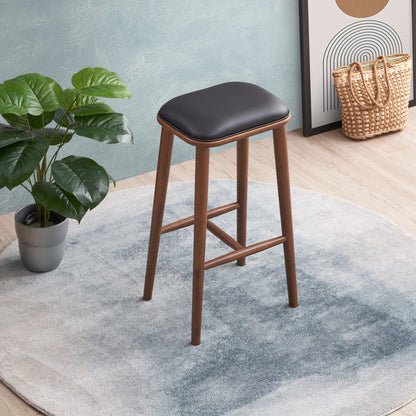 Bar height stool with upholstered black seat and brown wood legs, 28-30in, HouseOfZazla on Tampa Home & Garden Store