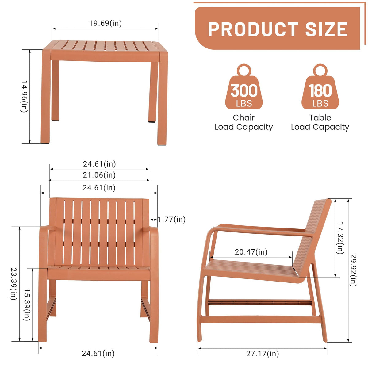 Waterproof two-piece orange outdoor patio set with chair and matching table by HouseOfZazla on Tampa Home & Garden Store