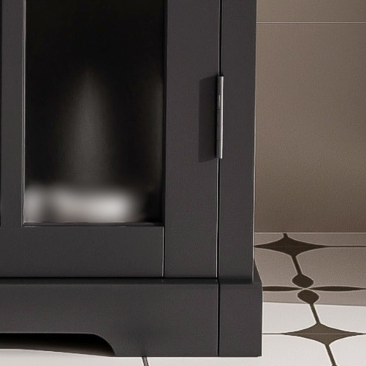 Modern bathroom vanity with ceramic sink, dark gray finish, tempered blurred glass doors on Tampa Home & Garden Store