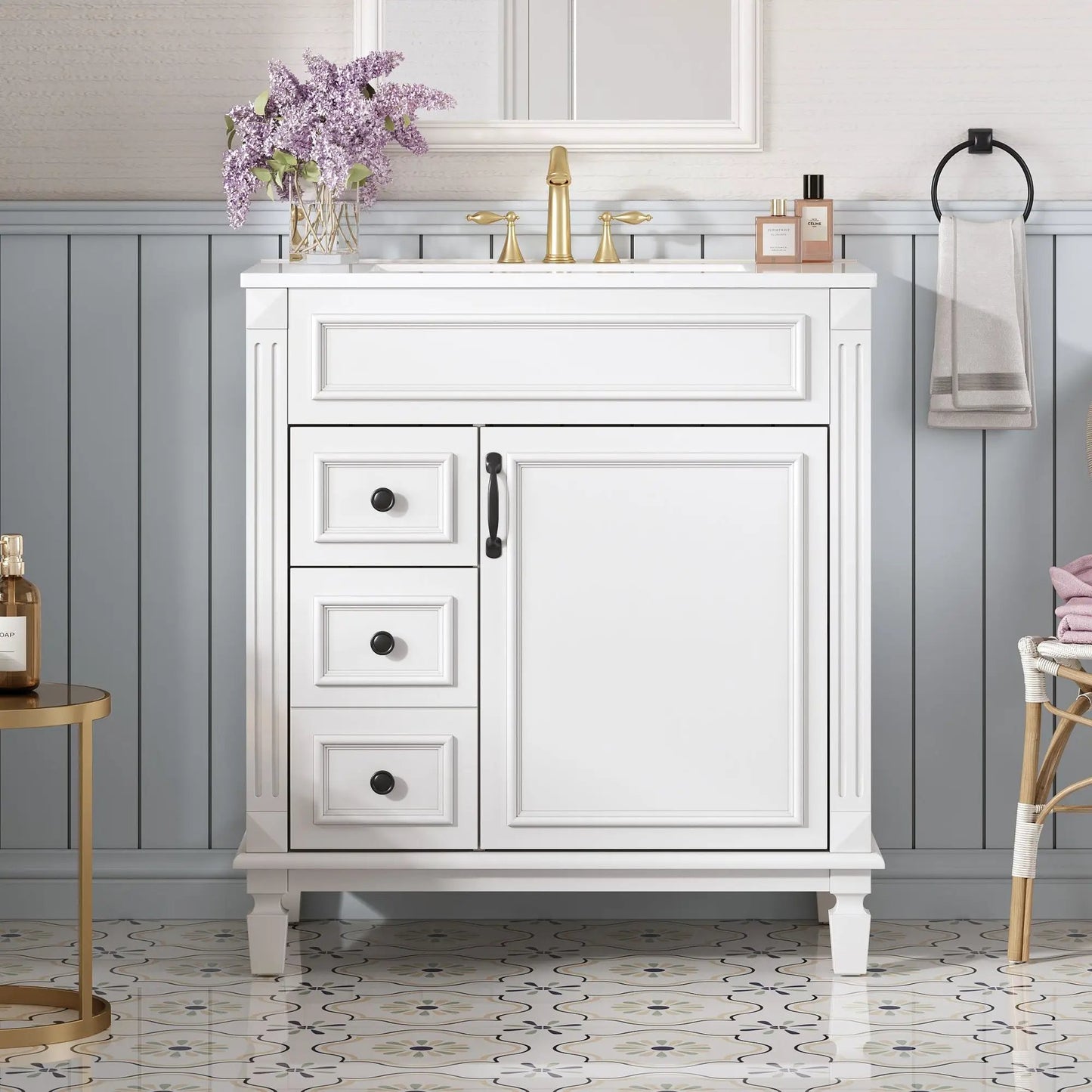 Bathroom Vanity With Sink and Cabinet Two Drawers