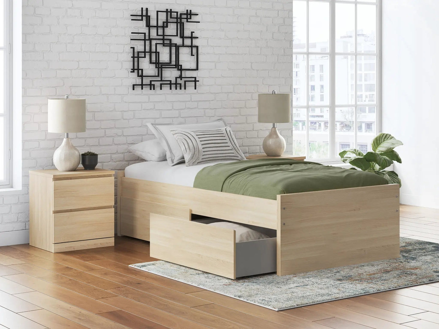 Onita Platform Bed light wood with two nightstands Unique Piece Furniture on Tampa Home & Garden Store