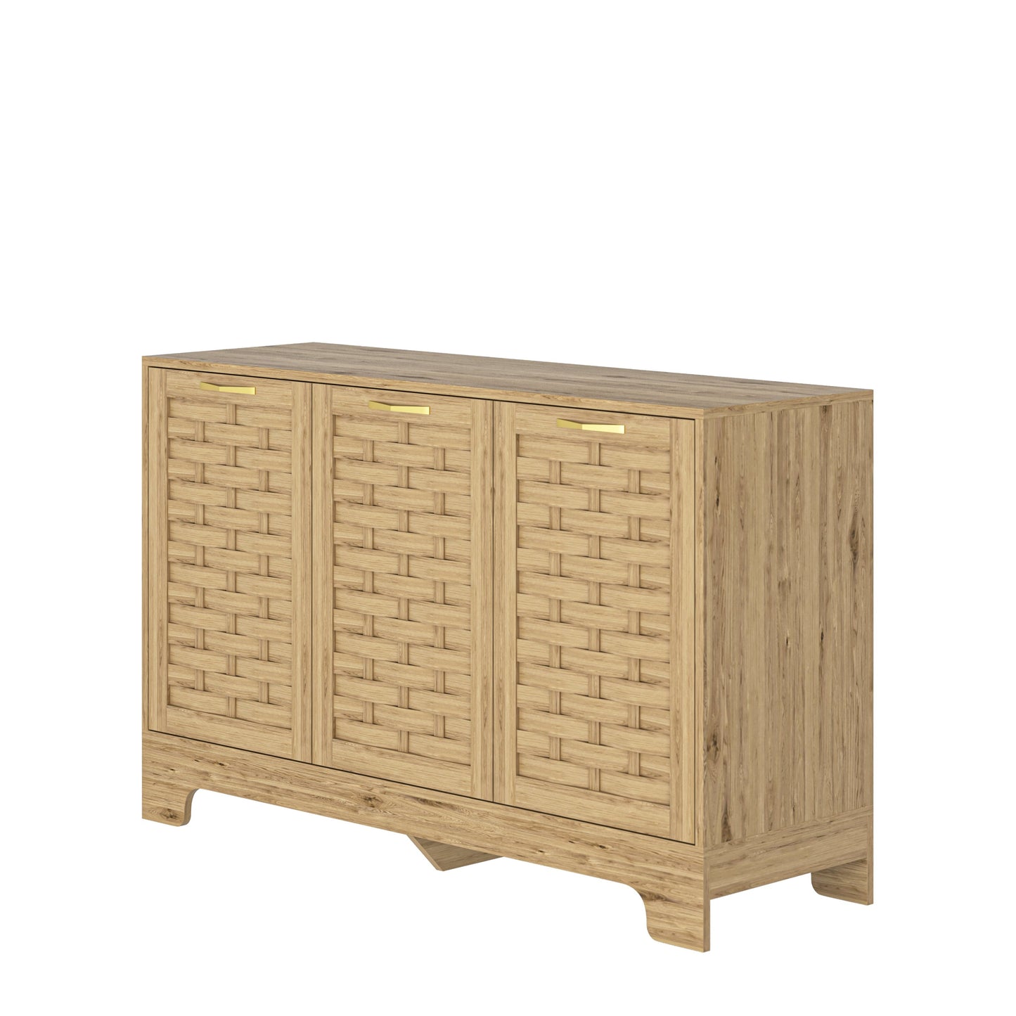 Storage Cabinet with 3 Doors natural wood with woven panel fronts and gold handles by HouseOfZazla on Tampa Home & Garden Store