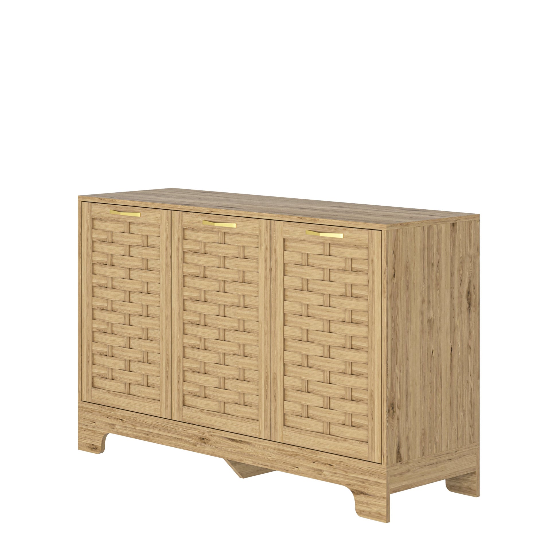 Storage Cabinet with 3 Doors natural wood with woven panel fronts and gold handles by HouseOfZazla on Tampa Home & Garden Store