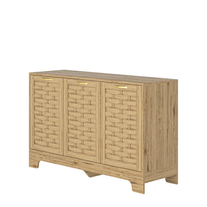 Storage Cabinet with 3 Doors natural wood with woven panel fronts and gold handles by HouseOfZazla on Tampa Home & Garden Store