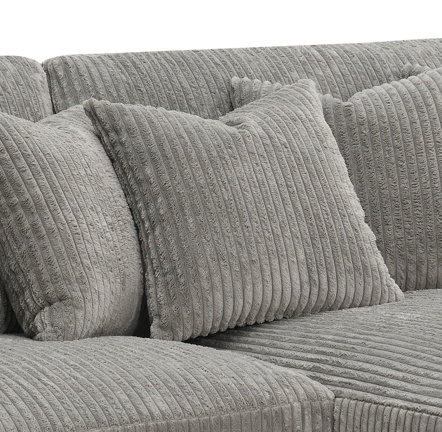 Tavia Reversible Sectional Sofa cushions in gray ribbed fabric close-up on Tampa Home & Garden Store