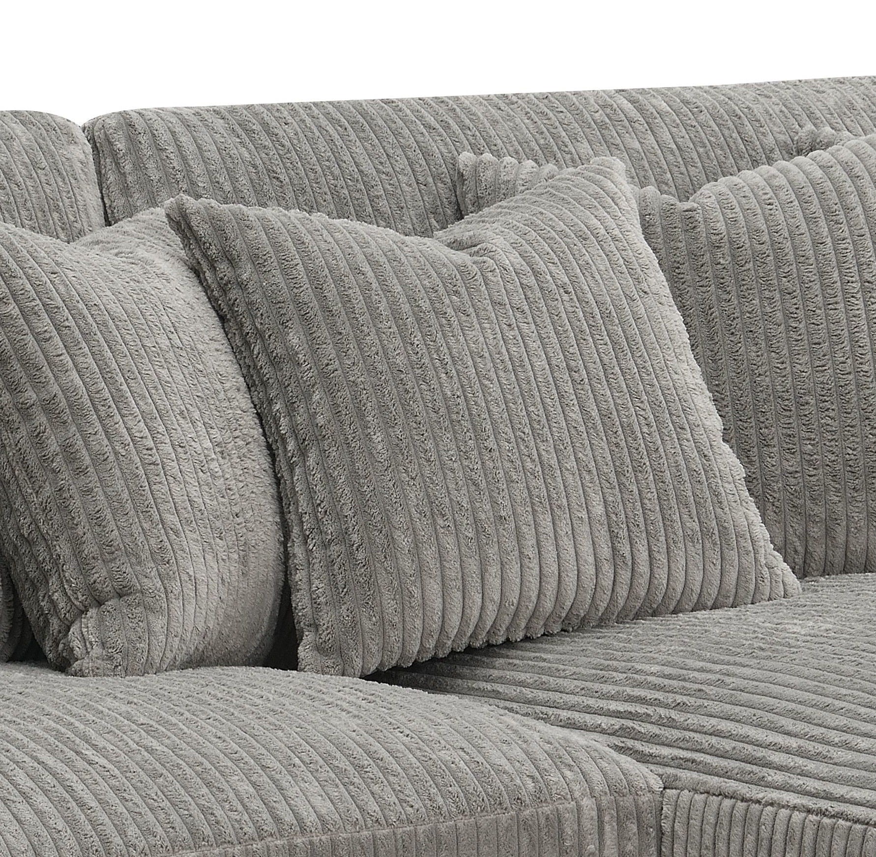 Tavia Reversible Sectional Sofa cushions in gray ribbed fabric close-up on Tampa Home & Garden Store
