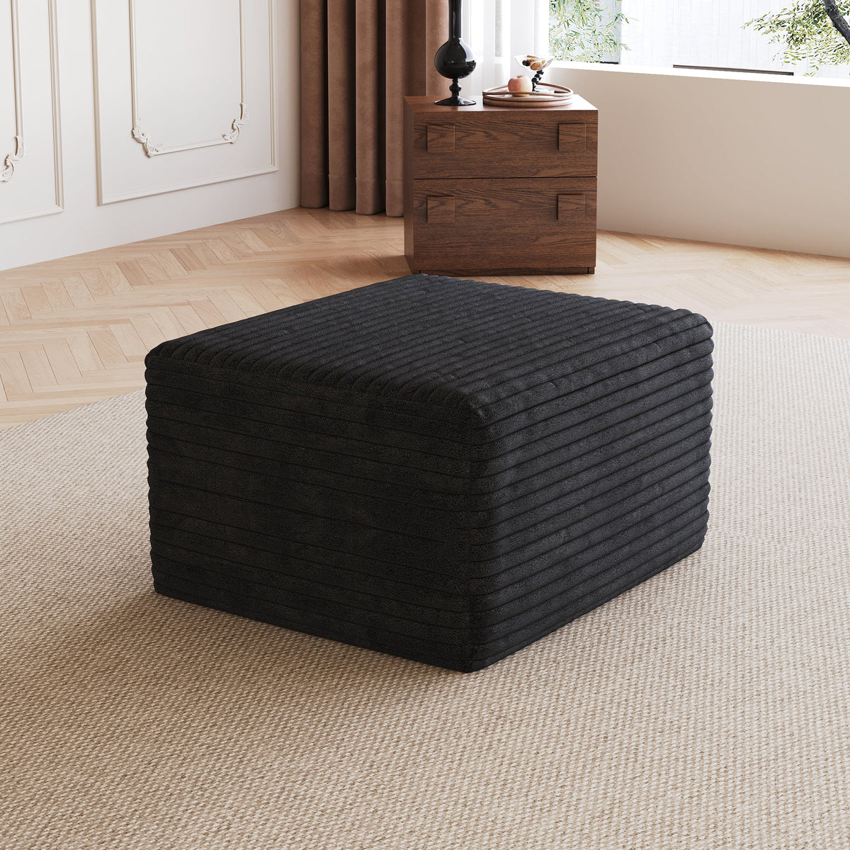 Black Corduroy Ottoman No Assembly Required