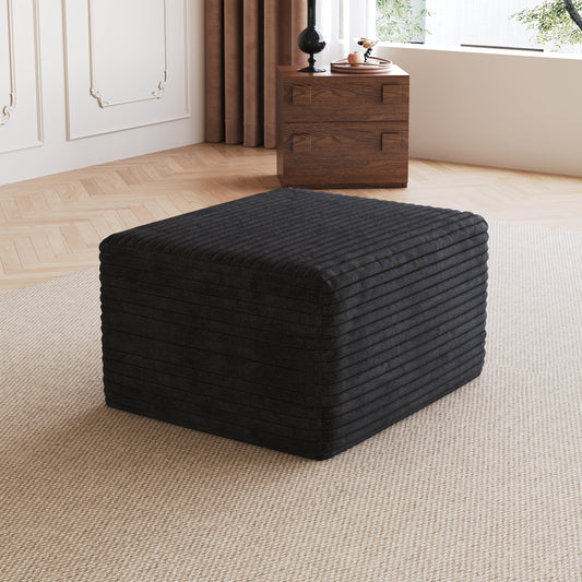 Black plush corduroy sofa ottoman by HouseOfZazla in a stylish bedroom setup on Tampa Home & Garden Store