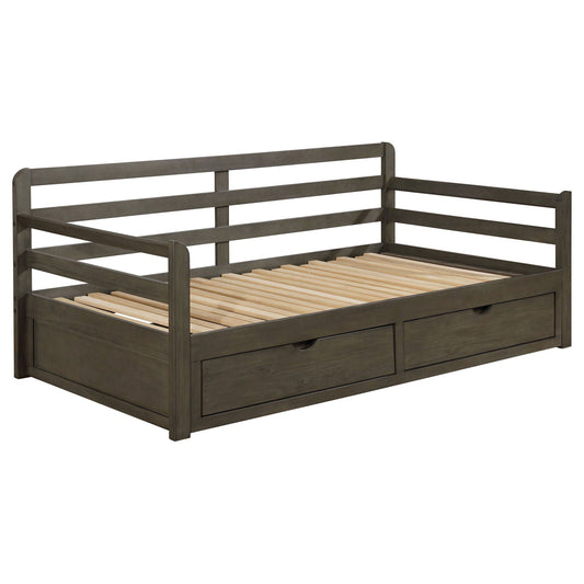 Twin Long Daybed gray finish with 2 under-bed storage drawers and slatted base on Tampa Home & Garden Store