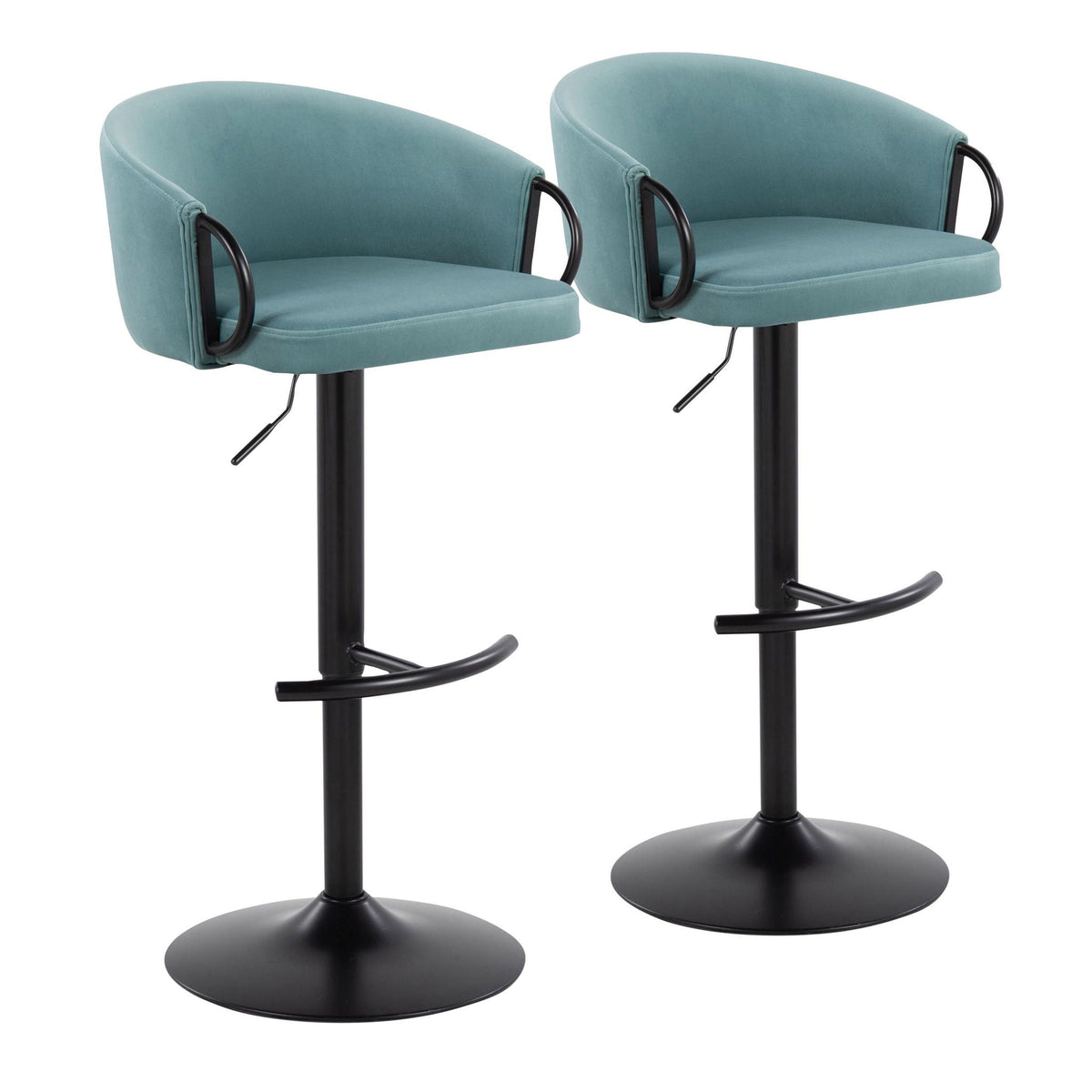 Teal adjustable swivel barstool set with rounded T footrest, 2 chairs on Tampa Home & Garden Store