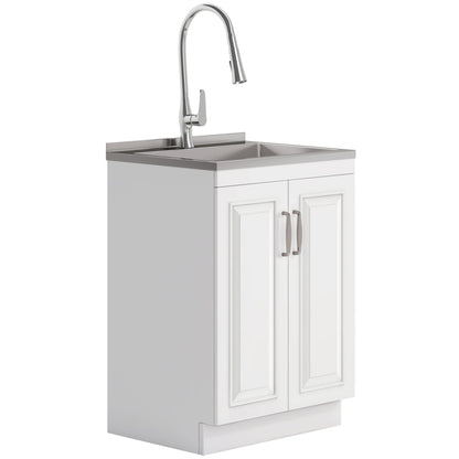 Deluxe Laundry Cabinet and Stainless Steel Sink with white cabinet base and chrome faucet on Tampa Home & Garden Store