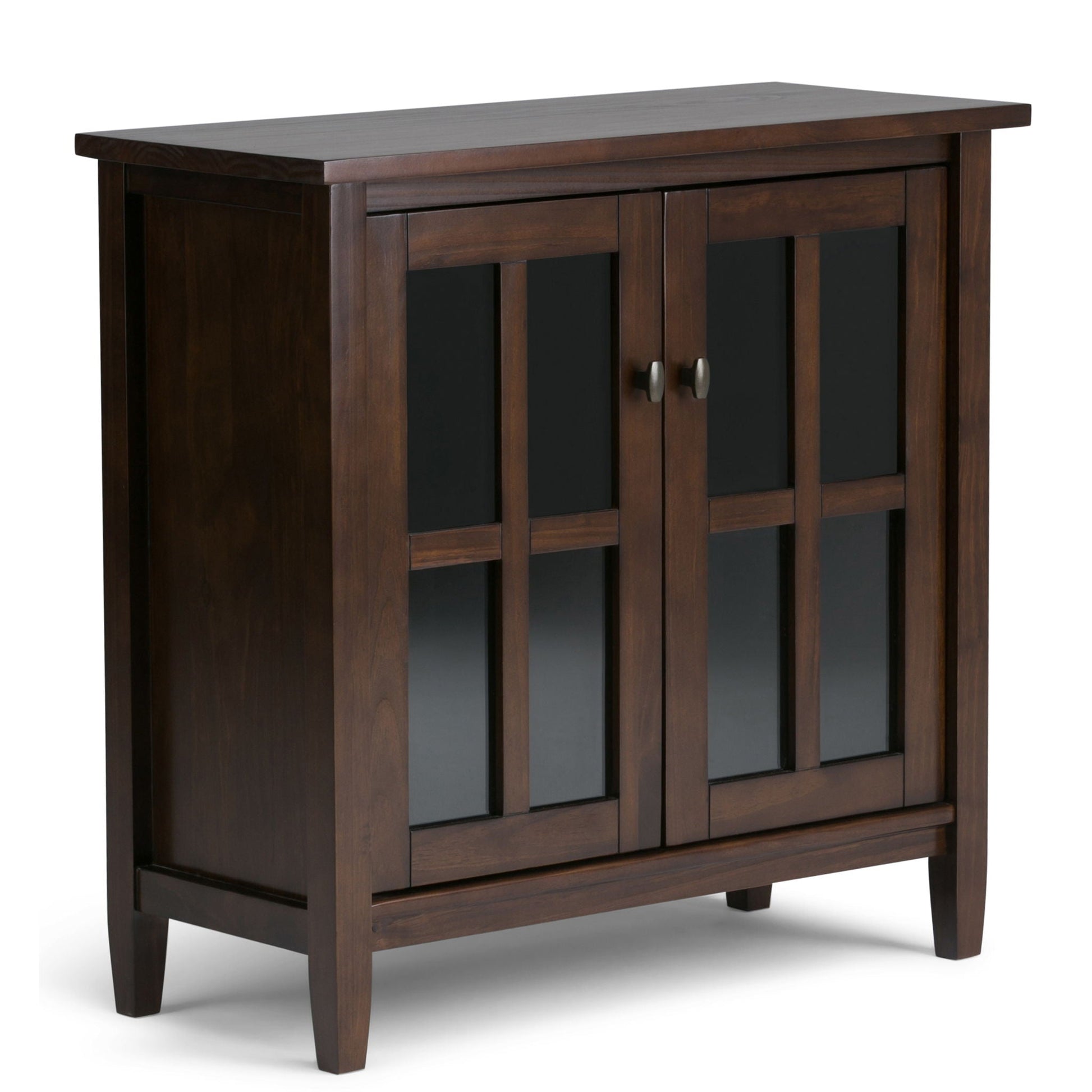 Warm Shaker handcrafted low storage cabinet in dark wood with black panel doors HouseOfZazla accent cabinet on Tampa Home & Garden Store