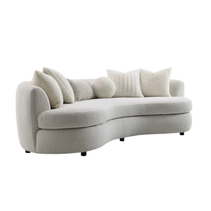 Iniko Boucle Sofa with Toss Pillows beige boucle fabric, stationary sofa on Tampa Home & Garden Store