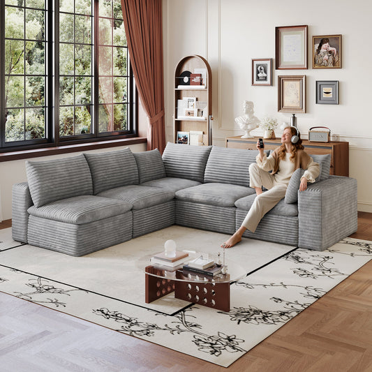 Cloud Sofa by HouseOfZazla, 99x103 in corduroy gray, modern sectional in a living room on Tampa Home & Garden Store