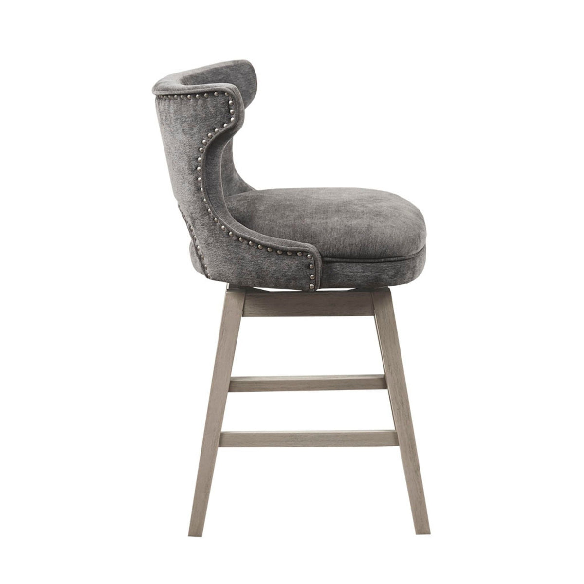 360 Degree Swivel Counter Stool dark gray fabric with silver nailhead trim, counter height on Tampa Home & Garden Store