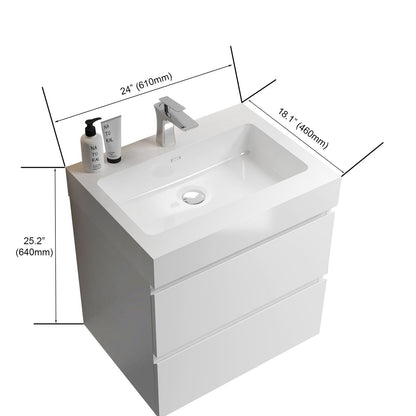 White modern floating bathroom vanity with large storage and chrome faucet on Tampa Home & Garden Store