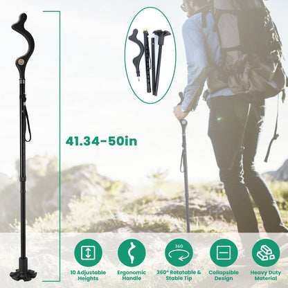GemGear posture walking cane with ergonomic curved handle, 10 heights, collapsible hiking cane on Tampa Home & Garden Store