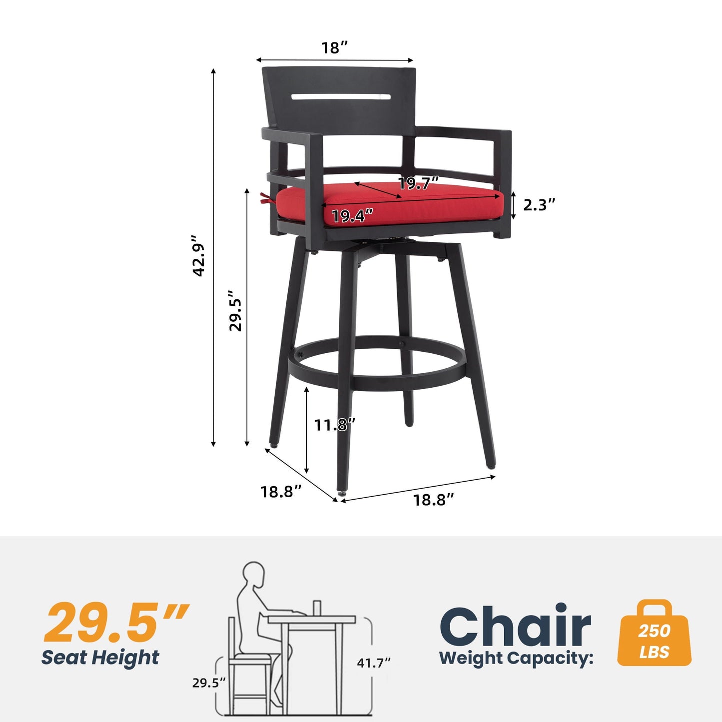 Outdoor Swivel Bar Chairs Ergonomic 360 Set of 2