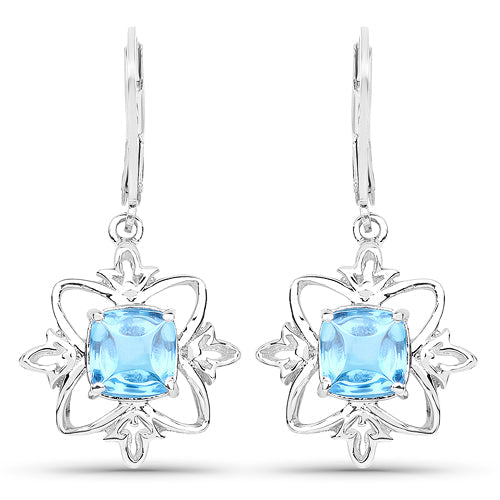 Pair of 5.30 ct Swiss blue topaz sterling silver earrings with floral halo by Bids.com on Tampa Home & Garden Store