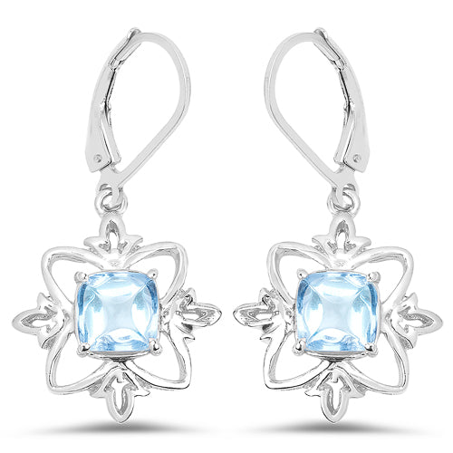 Earrings 5.30ct Swiss Blue Topaz in .925 Sterling Silver with floral star frame, lever-back on Tampa Home & Garden Store