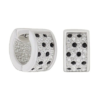 Pave Huggies earrings by Lauren G Adams, silver-tone rectangular pavé crystals with black stones on Tampa Home & Garden Store