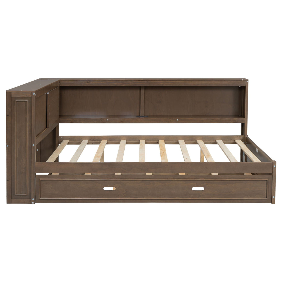 HouseOfZazla daybed with storage shelves in dark wood featuring cabinet doors and a lower drawer on Tampa Home & Garden Store