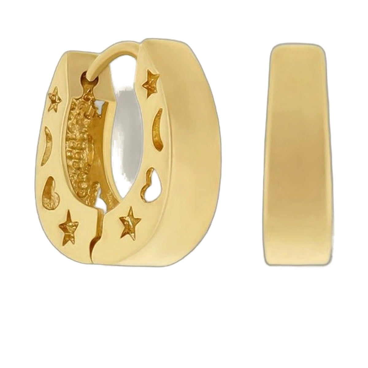 Matte gold-tone Moon & Star Huggies earrings by Lauren G Adams with star-cutout hoop detailing on Tampa Home & Garden Store