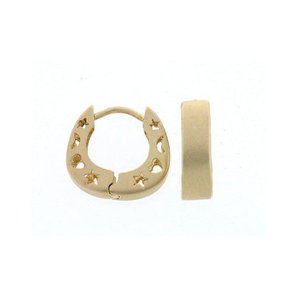 Matte Moon & Star Huggies earrings by Lauren G Adams, gold-tone hoop with moon star cutouts on Tampa Home & Garden Store