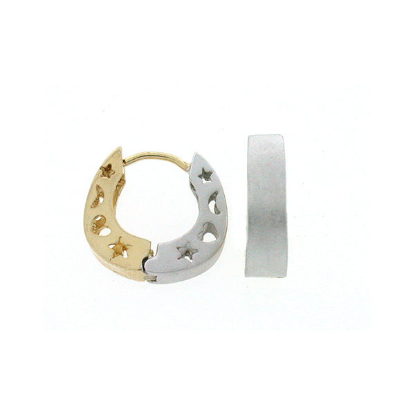 Matte Moon & Star Huggies earrings by Lauren G Adams, two-tone gold/silver crescent hoops on Tampa Home & Garden Store