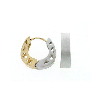 Matte Moon & Star Huggies earrings by Lauren G Adams, two-tone gold/silver crescent hoops on Tampa Home & Garden Store