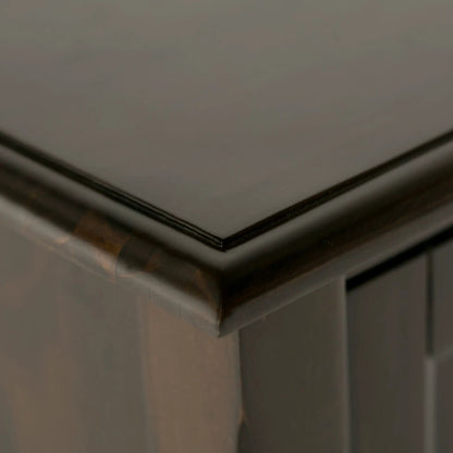 Burlington Handcrafted Low Storage Cabinet dark espresso wood trim close-up on Tampa Home & Garden Store