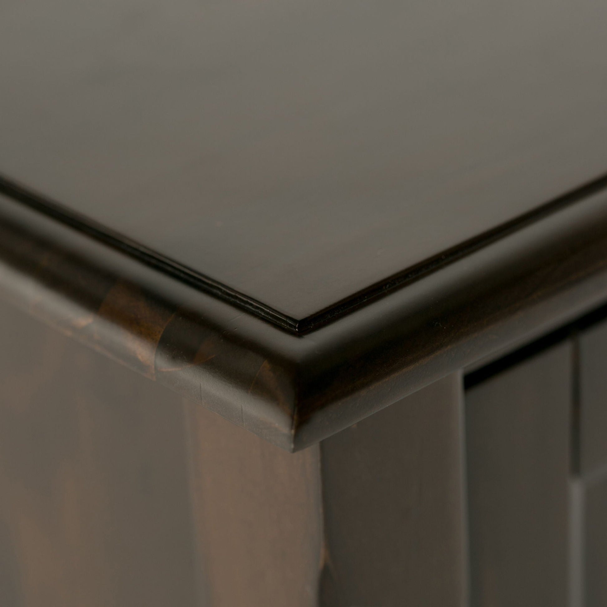 Burlington handcrafted low storage cabinet corner in dark espresso with beveled edge on Tampa Home & Garden Store