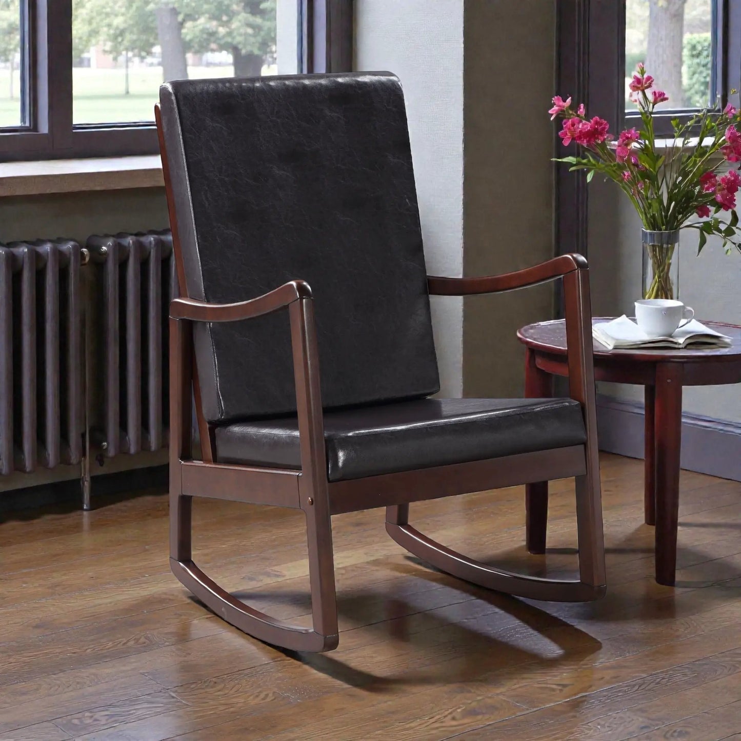 Raina Synthetic Leather Rocking Chair Espresso