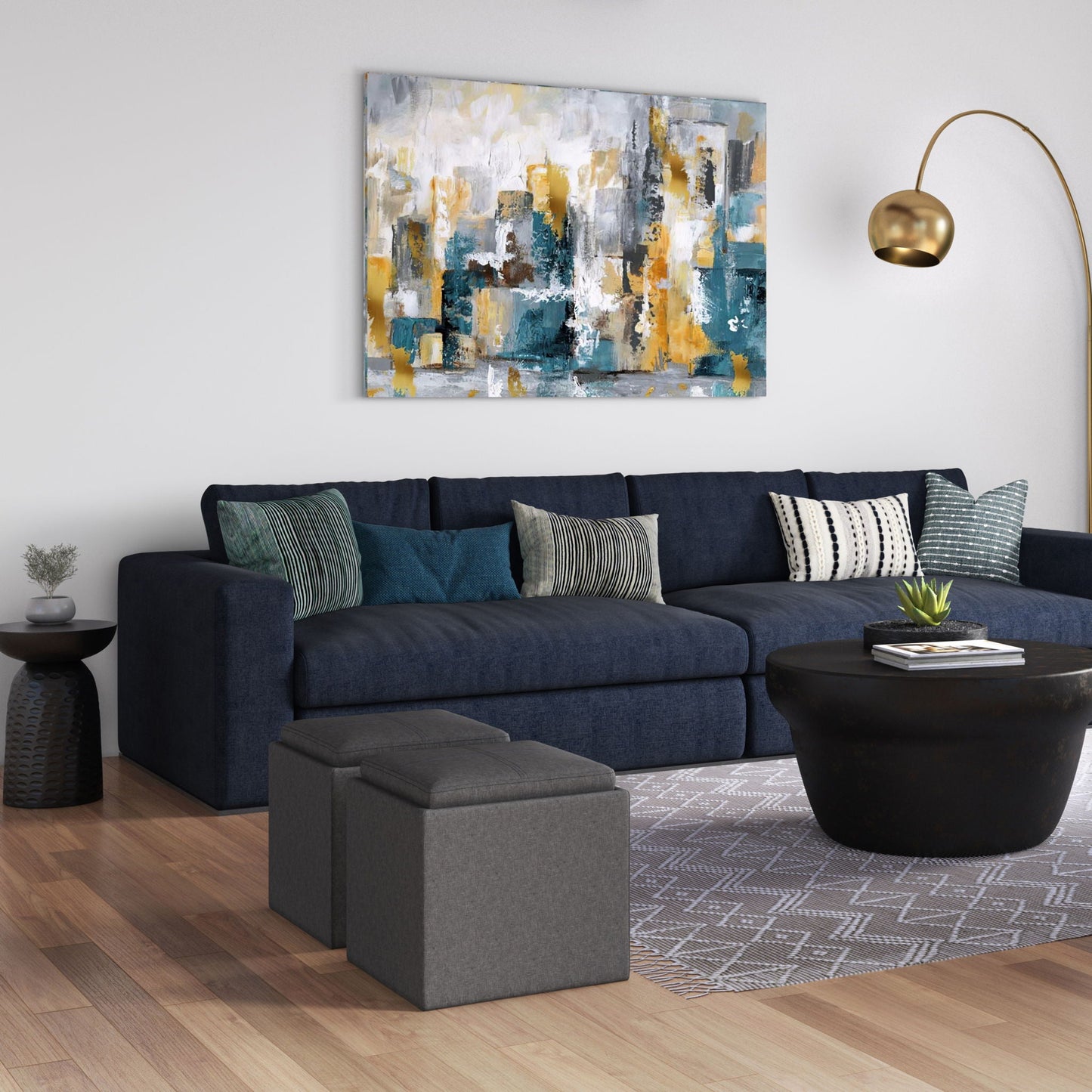 Rockwood Upholstered Cube Ottoman with Tray