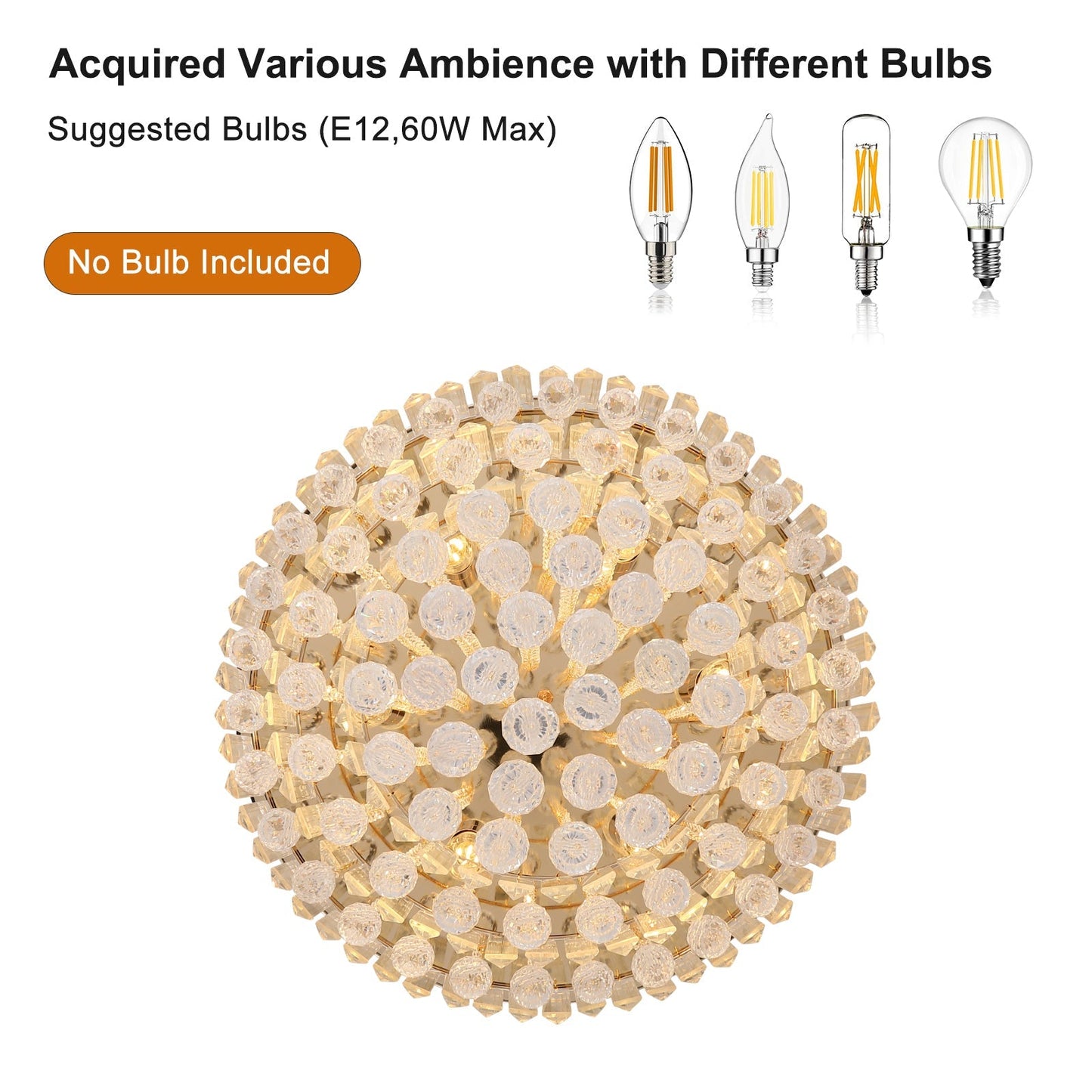 Gold luxury crystal chandelier with a gold beaded orb No Bulb Included on Tampa Home & Garden Store
