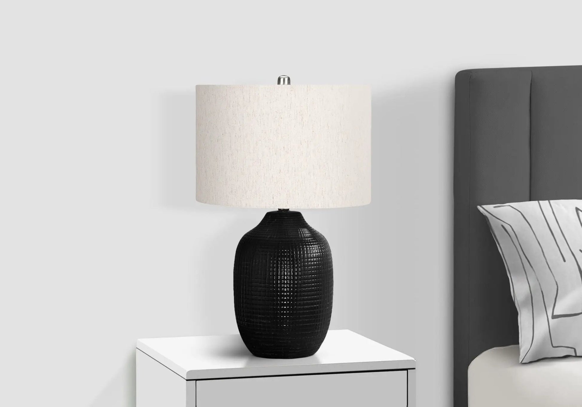 Table lamp with black ceramic base and cream fabric shade by Unique Piece Furniture on Tampa Home & Garden Store