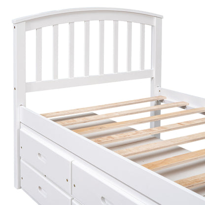 Platform storage bed solid wood by HouseOfZazla, white finish with 6 drawers and slatted base on Tampa Home & Garden Store