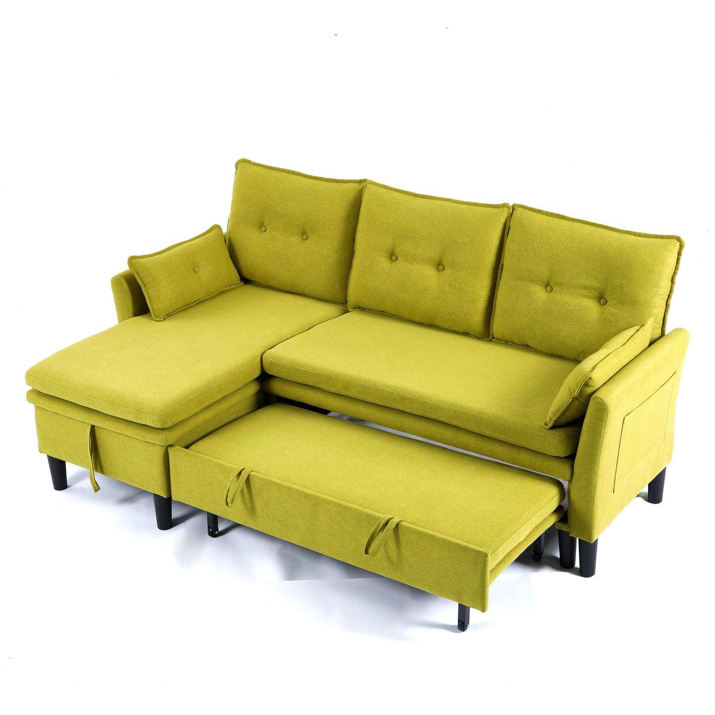 L-Shaped Reversible Chaise Sectional Sofa With Storage lime green upholstery, tufted cushions, storage ottomans on Tampa Home & Garden Store