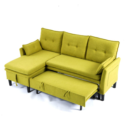 L-Shaped Reversible Chaise Sectional Sofa With Storage lime green upholstery, tufted cushions, storage ottomans on Tampa Home & Garden Store