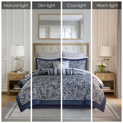 12 Piece Comforter and Cotton Sheets Navy King