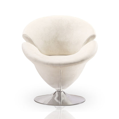 Tulip Swivel Lounge Chair in cream upholstery with a chrome pedestal base on Tampa Home & Garden Store