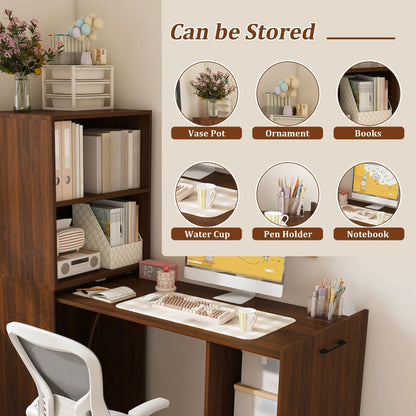 Stretchable Office Desk with Shelves and Wheels
