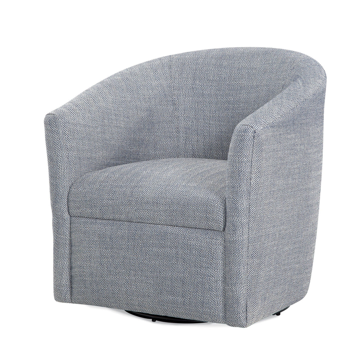 Lainey Swivel Barrel Chair with 360 Rotation in blue-gray herringbone fabric, HouseOfZazla on Tampa Home & Garden Store