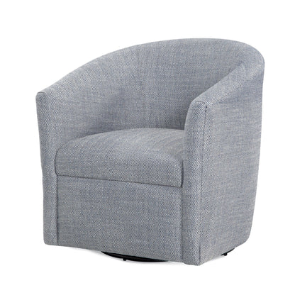 Lainey Swivel Barrel Chair with 360 Rotation in blue-gray herringbone fabric, HouseOfZazla on Tampa Home & Garden Store