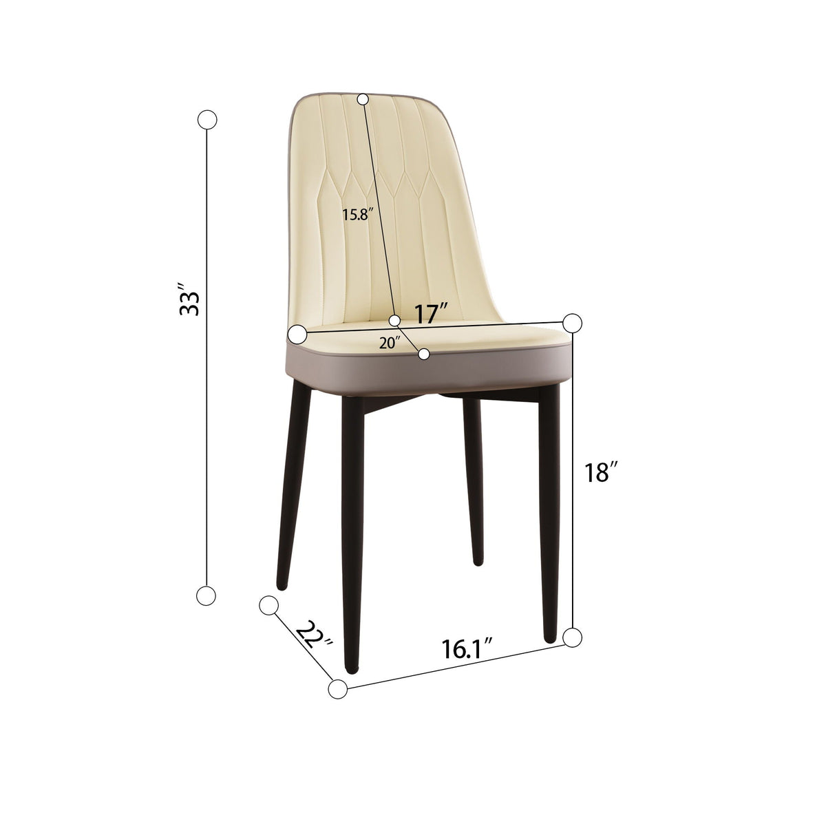 Modern Dining Chair Set with Cushions and Metal Legs beige quilted back and seat HouseOfZazla on Tampa Home & Garden Store