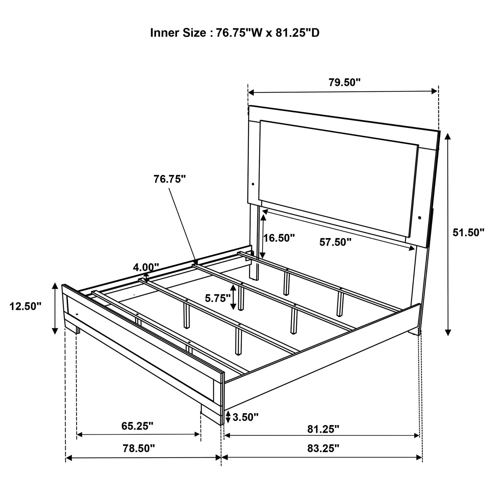 Lincoln Bedroom Set with LED Headboard by HouseOfZazla, 4pc bed schematic with dimensions on Tampa Home & Garden Store