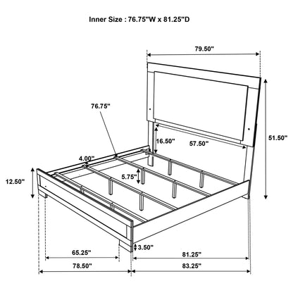Lincoln Bedroom Set with LED Headboard by HouseOfZazla, 4pc bed schematic with dimensions on Tampa Home & Garden Store