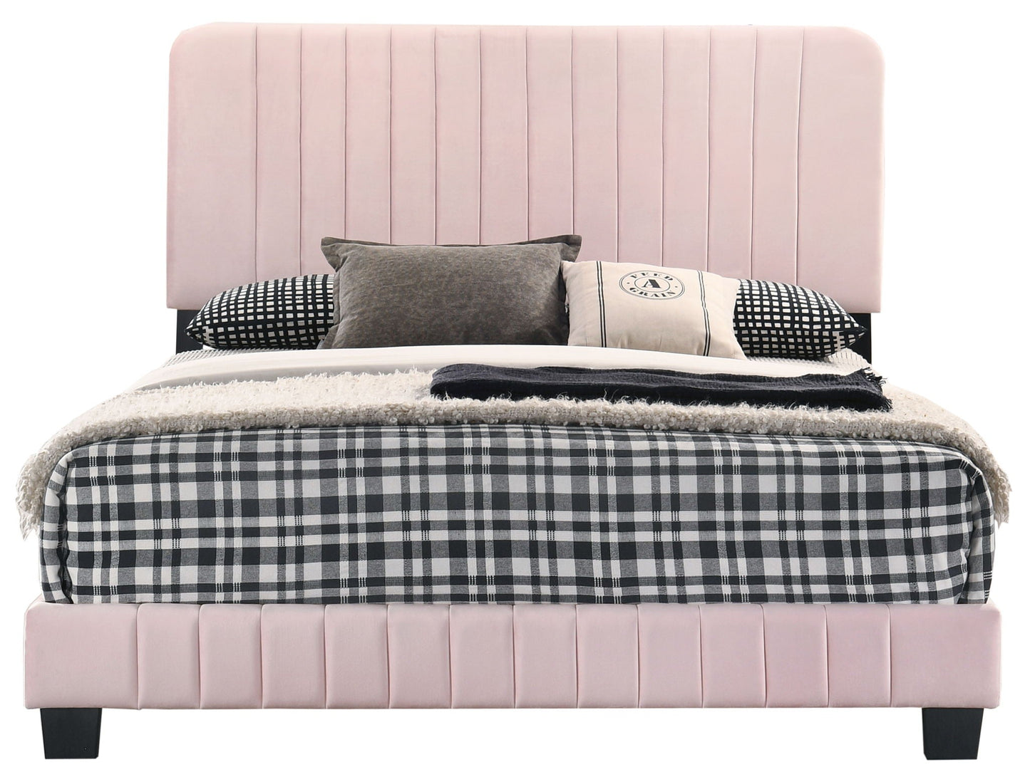 Channel Tufted Bed blush pink velvet bed by HouseOfZazla with channel headboard on Tampa Home & Garden Store