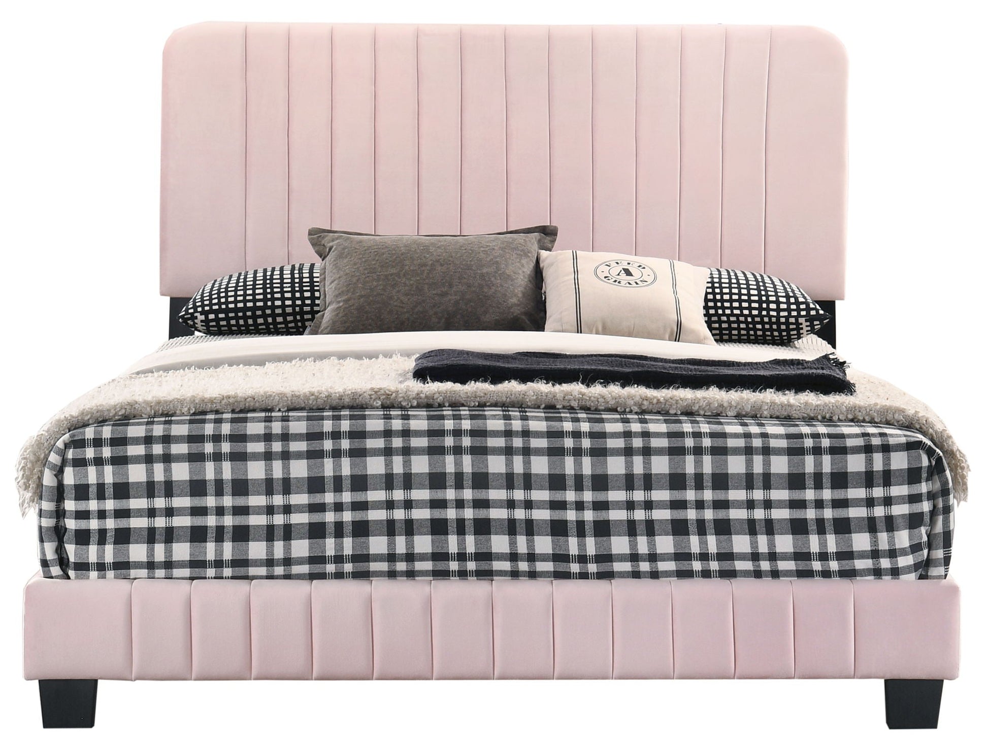 Channel Tufted Bed blush pink velvet bed by HouseOfZazla with channel headboard on Tampa Home & Garden Store